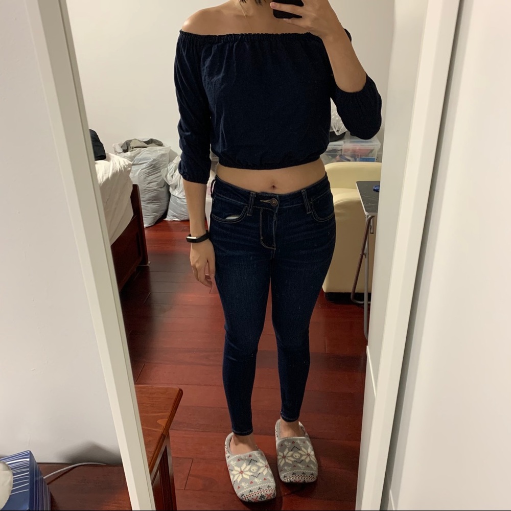 Navy blue brandy Melville off shoulder crop top